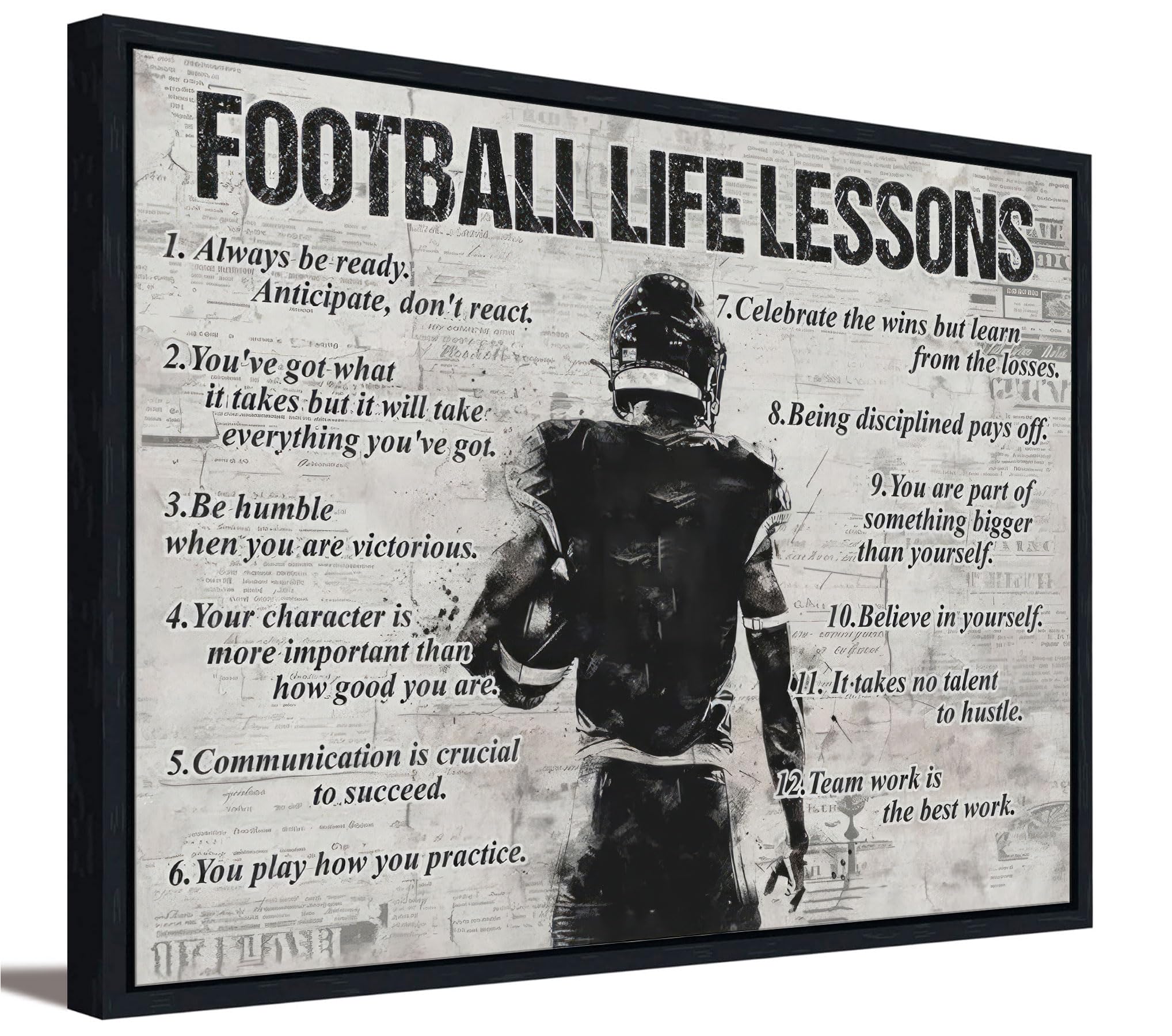 Photo 1 of Framed Fotball Sports Canvas Wall Art Football Life Lessons Wall Decor Picture Inspirational Quotes Motivational Boy Poster Print Painting for Gym Bedroom Living Room Decoration Prepare To Hang