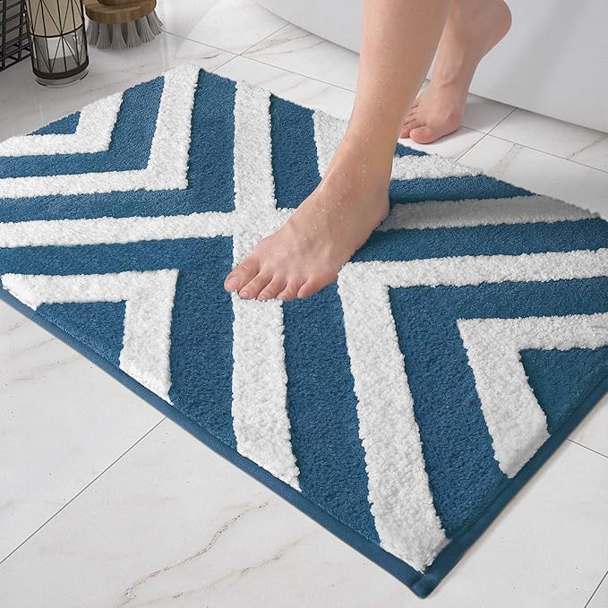 Dexi Bath Mat 40 X 60 Cm Non Slip Bathroom Mat Soft And Water Absorbent Bath Rug Machine Washable Durable Floor Mat Blue Amazon Co Uk Kitchen Home