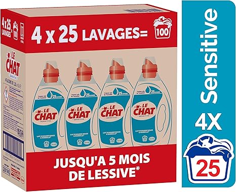 Le Chat Sensitive Lessive Liquide Hypoallergénique Marseille Lait Damande Douce 100 Lavages 4 X 125l