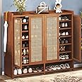 lyvcev 8 Tier Bamboo Shoe Storage Cabinet with Doors, 39-41 Pairs Shoe Rack for Closet, Freestanding Shoe Storage Cabinet for Hallway Living Room (Brown)