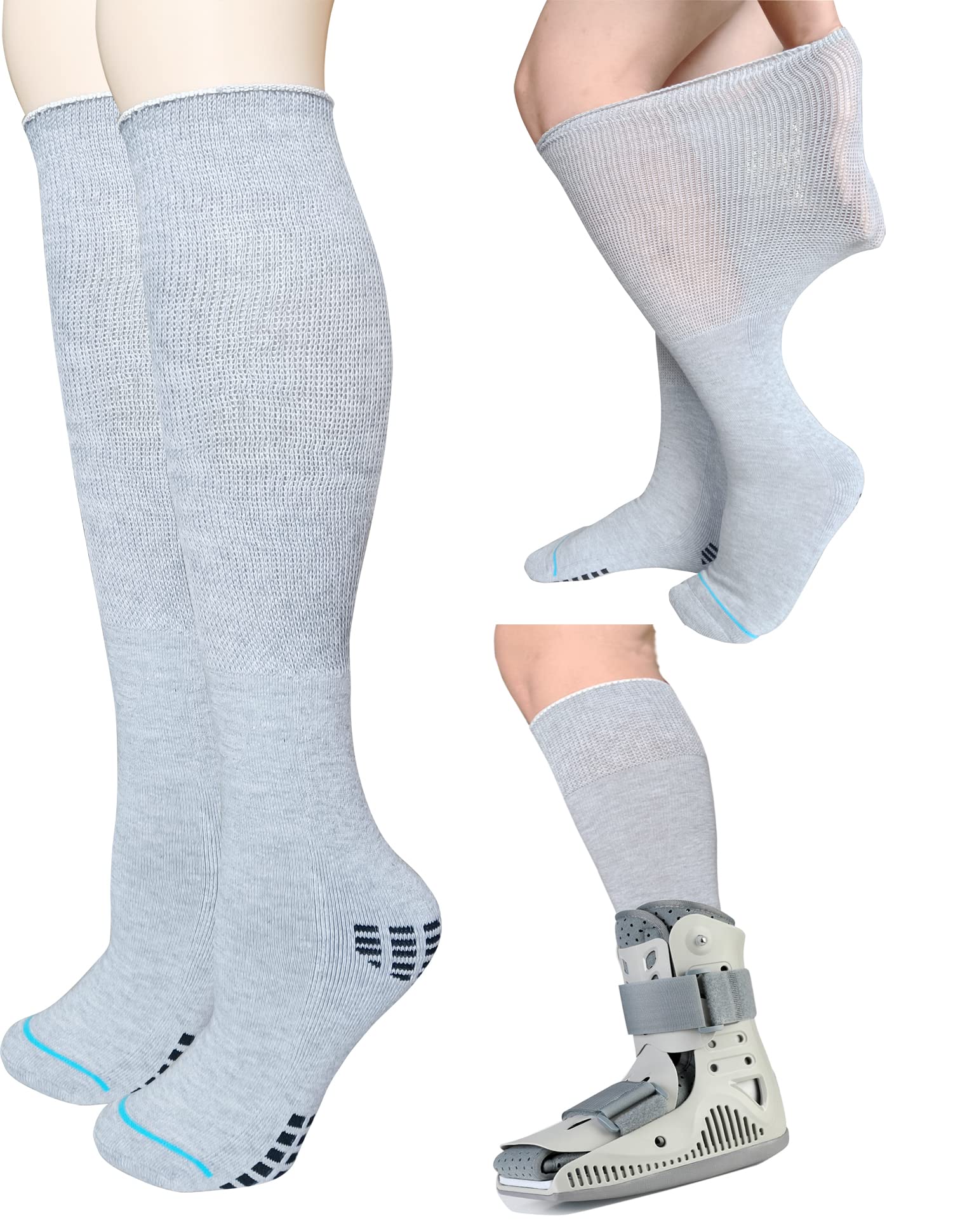 LORVVDE 2 Pairs Walking Boot Socks for Orthopedic Walker Brace, Replacement Sock Liner Knee High Tube Sox Under Air Cam Walkers and Fracture Boots, Air Cast Surgical Leg Cover