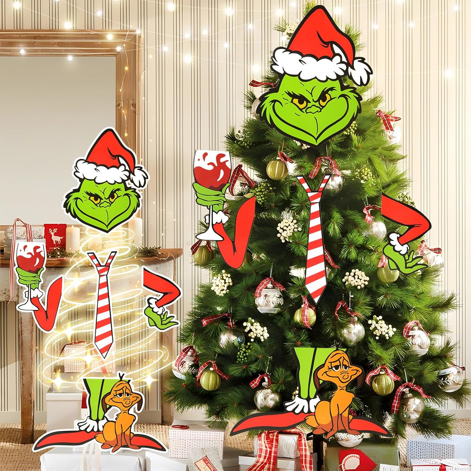 Tree Toppers - 5 Pcs Christmas Elf Body Decorations - Tree Topper with Head, Arms, and Legs for Fence Garage Holiday Xmas Home Party Decor