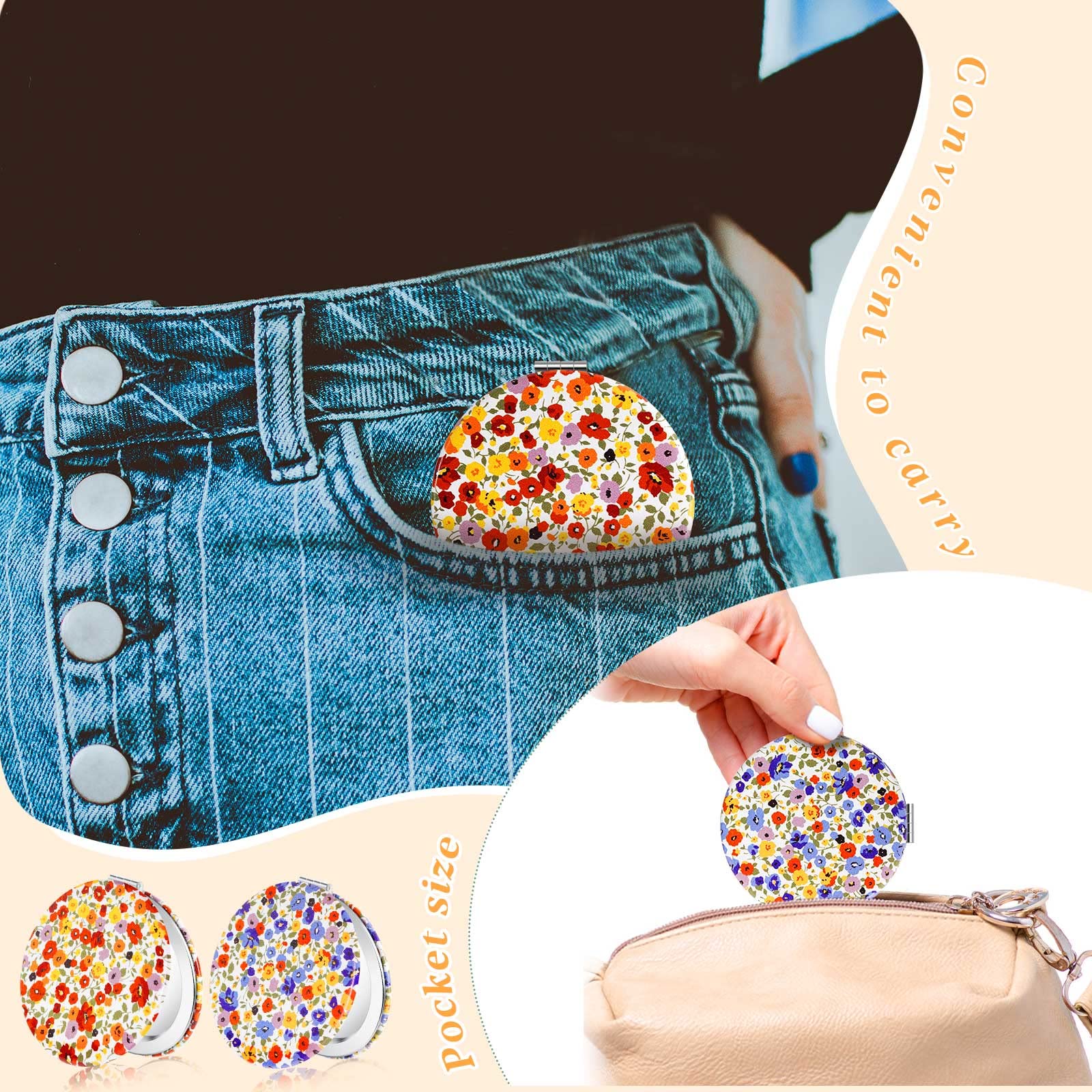 6 Pieces Daisy Pattern Pocket Mirrors for Women Floral Small Mini Compact Mirror for Purse Magnifying Travel Makeup Bags Portable Folding Sweet Gift for Friend Birthdays Party