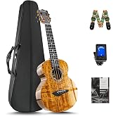 Caramel CAG28 Glossy Curly Acacia 23" Concert Ukulele | Handmade Ukelele Starter Kit