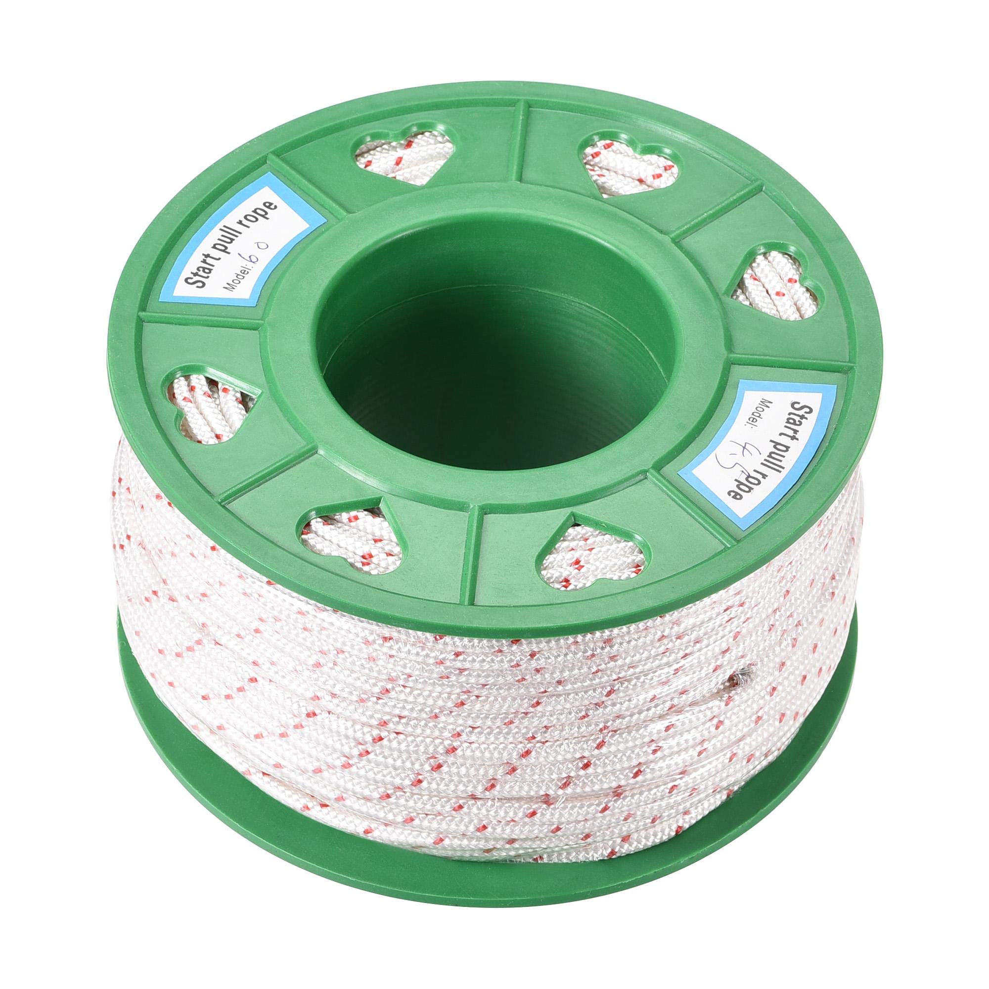 sourcing map Recoil start Rope 4.5mm 3/16 Inch Dia 60m 196ft Polyester Pull Cord White Red for Lawn Mower Trimmer Engine Replacement Part