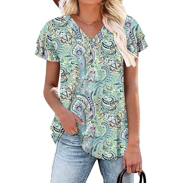 thumbnail image 2 of ONLYSHE Womens Summer Short Sleeve Shirts V Neck Qatar 2 of 11