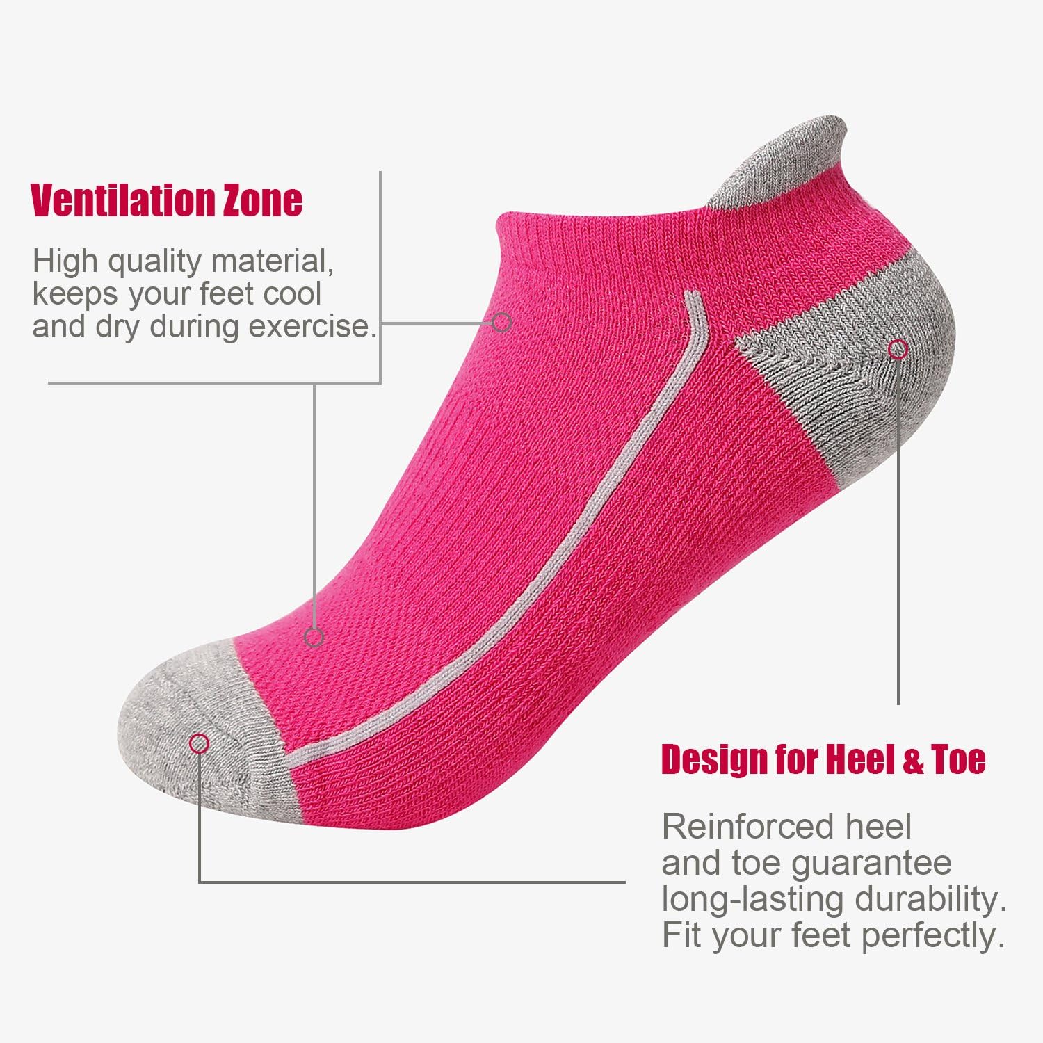 Heatuff Womens Low Cut Ankle Athletic Socks Cushioned Running Performance Breathable Tab Sock 6 Pack: Clothing