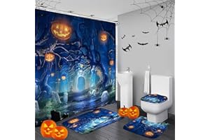 Yddsky 4 Pcs Halloween Shower Curtain Set with Rugs Toilet Lid Cover,Bloody Hand Shower Curtain with 12 Hooks for Bathroom Set Decor Horrible Halloween Bathroom Decor Theme