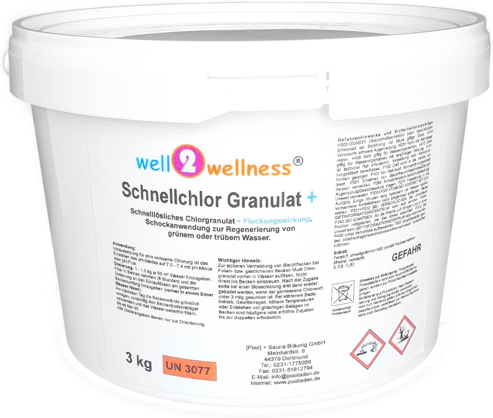 well2wellness Rapid chlorine Granules quick solution chlorine granules 60% + Flocculation 3,0 kg