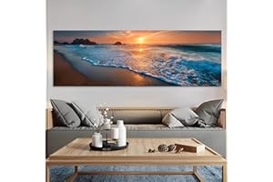 Ocean Sunset Beach Vintage Rustic Canvas Wall Art - 12x36in Unframed Poster- Idea Gift For Home & Office Decor for Living Roo