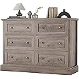 FACBOTALL Modern 6 Drawer Double Dresser, Wood Dresser Chest, Wide Chest of Drawers with Deep Drawers & Mental Double Handles for Hallway Living Room, Wash Gray