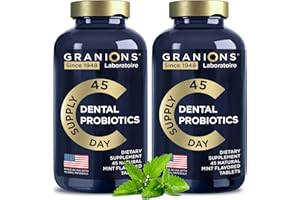 GRANIONS Dental Probiotics for Teeth and Gums - Fresh Breath Lactobacillus Salivarius Probiotic for Women and Men - Oral Probiotics for Mouth Bad Breath Dental Probiotic for Mouth Health - 90 Mint Tablets