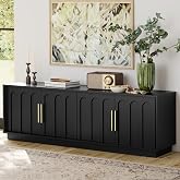 FORTUNETEC 67" Modern TV Stand for 75 Inch TV Living Room, Black | Media Console with Storage, Entertainment Center with Adjustable Shelves for Bedroom, Arched Design, Wood Grain