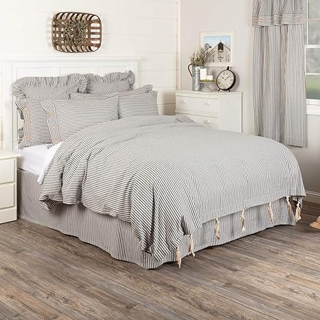 Amazon Com Farmhouse Ticking Gray Stripe Queen Duvet Cover 92 X 92 Gray Off White Comforter Cover Soft Comfortable Farmhouse Bedding Furniture Decor