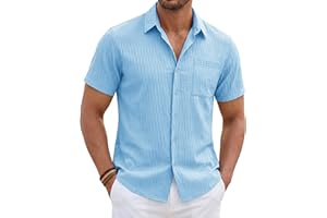 TACVASEN Men's Button Down Shirt Short Sleeve Casual Textured Shirts Summer Beach Hawaiian Shirt with Pocket