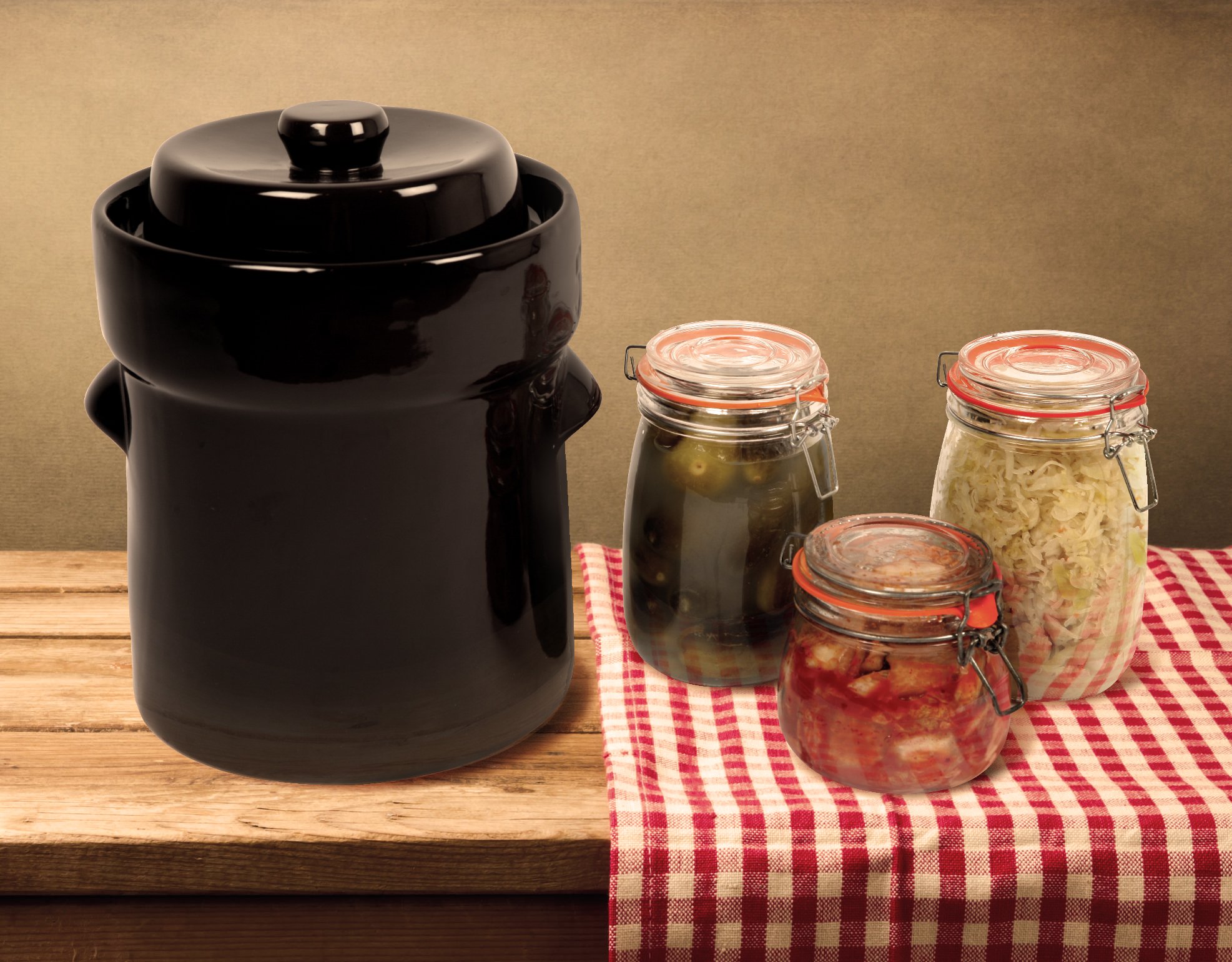 Kenley Fermentation Crock Jar 5 Liter Pounder 1.3 Gallon Fermenting