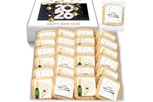OMCOOKIE Happy New Years Cookies Individually Wrapped Treats 2026 Gift Theme Party Favors 24 Pack Bulk for Party Sugar Cookie Snacks