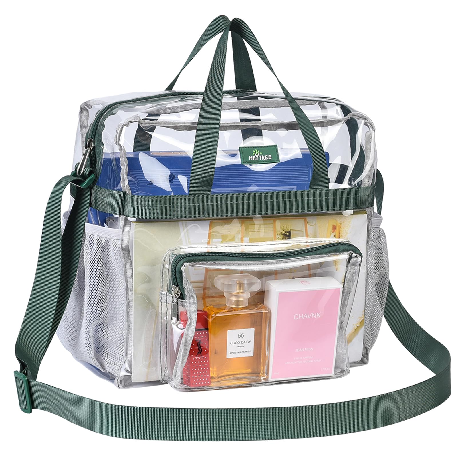 Photo 1 of MAY TREE Clear Bag for Stadium Events 12×6×12 Clear Tote Lunch Bag with Reinforced Straps for Work and Sporting Events, Green