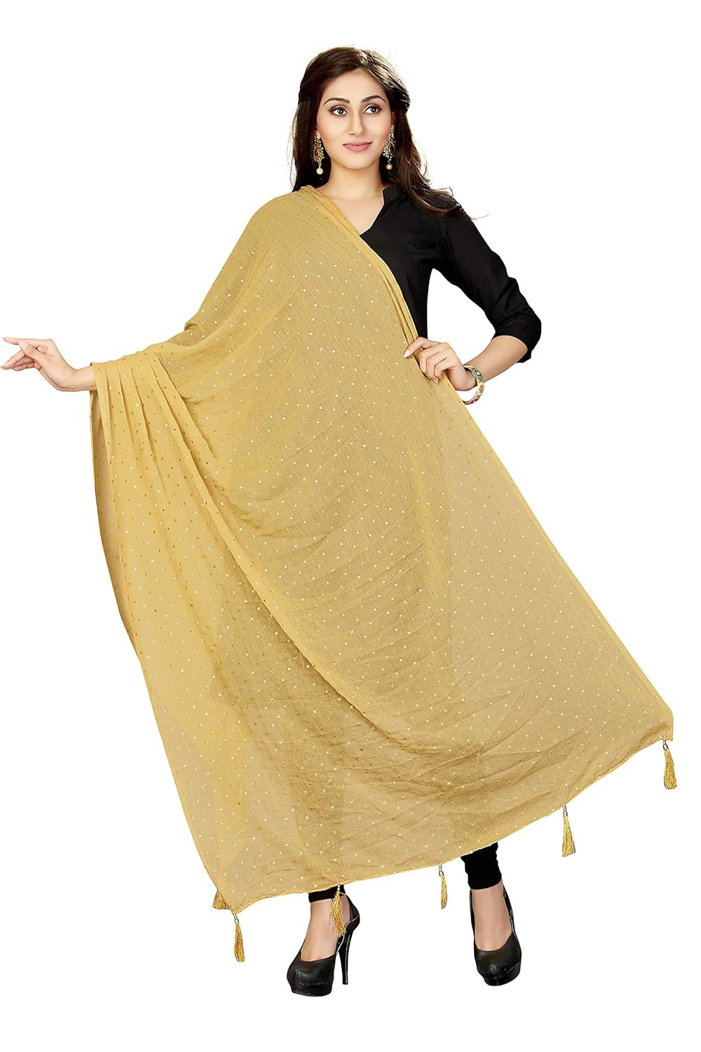 rani saahiba women's chiffon gold dew drop printed dupatta