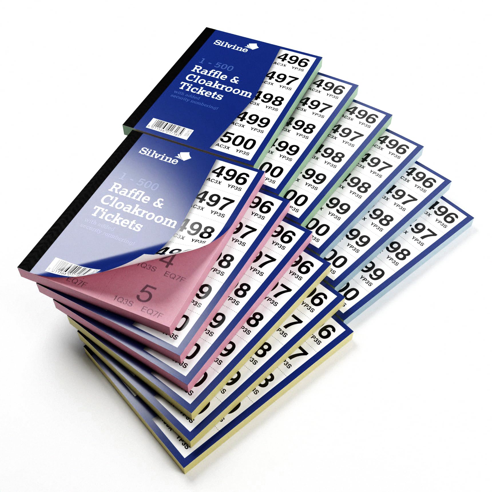Silvine Cloakroom/Raffle Tickets, Numbered 1-500 with Security Numbering. Ref CRT500 [Pack of 12], Blue