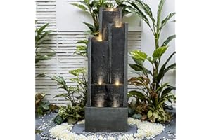 SunJet 5-Tiers Indoor/Outdoor Garden Water Fountain - 50.7inches Modern Floor-Standing Cascading Water Feature - Suitable for Deck, Patio, Porch, Yard Decor