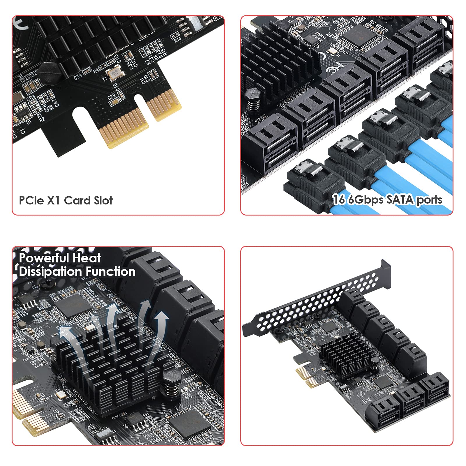Ybbott 16-Port Pcie Sata Expansion Card Package Contents Showing Cables And Accessories