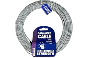 BEN-MOR Galvanized Steel Cable – 3/16 in x 50 FT 7X19 Core Flexible Cable Wire for Fencing, Clothesline, Deck Railing, Pulley, Winch Loop Rope for Home and Industrial Use