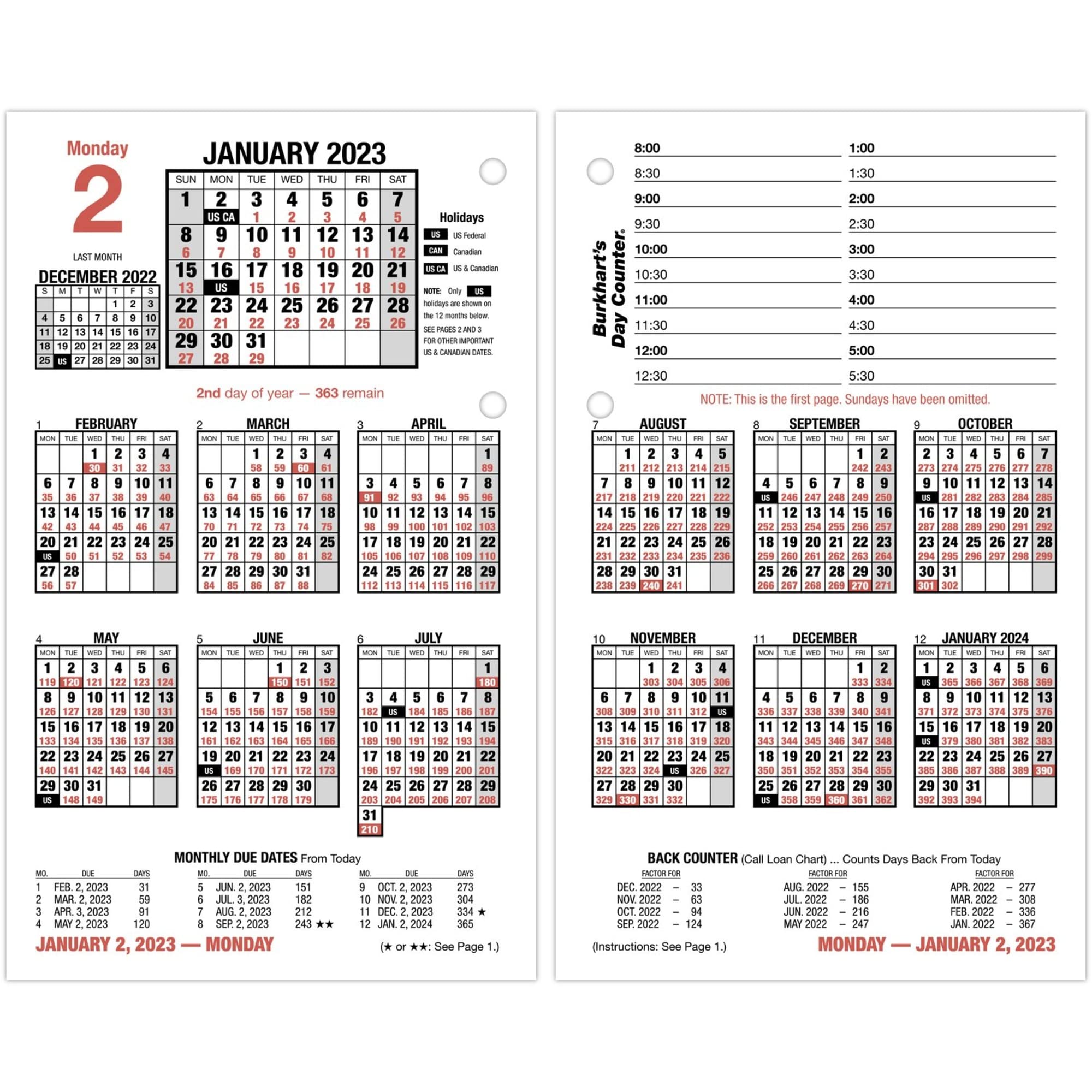 AT-A-GLANCE 2023 Daily Desk Calendar Refill, 4-1/2" x 7-1/2", Refill B, Loose Leaf, Burkhart's Day Counter (E71250)