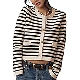 Lentta Womens Striped Knit Cardigan Sweater Crew Neck Long Sleeve Button Front Outerwear