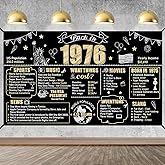 Large 50th Birthday Banner Backdrop Decorations for Men Women, Black Gold Back in 1976 50 Birthday Sign Party Supplies, Happy 50 Year Old Bday Background Decor for Outdoor Indoor