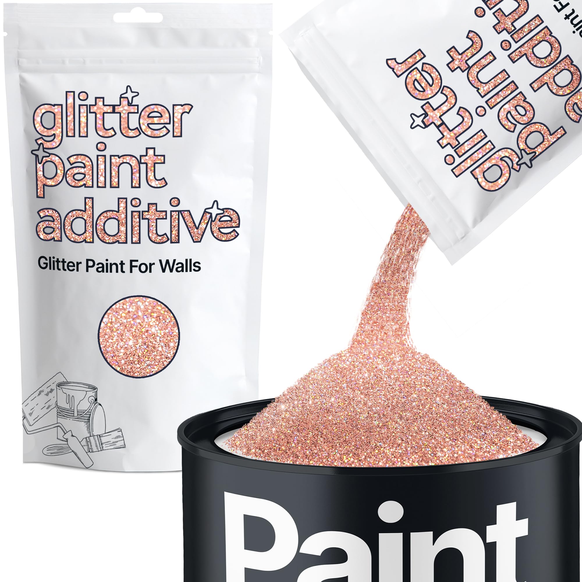 Rose Gold Holographic Glitter Paint Additive 100g for Adding Sparkle to Paints & Varnish | Paint Walls Sparkly Add to Emulsion, Acrylic or Lacquer Indoor | Hemway