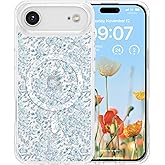RALEAVO for iPhone Air Case Compatible with MagSafe Clear Floral Pattern Design Cute for Girls Women Slim Magnetic Hard Back Shockproof Phone Case for iPhone Air,Blue Flowers
