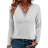 LilyCoco Womens Striped Long Sleeve Shirt V Neck T Shirts Casual Fall Boho Tops