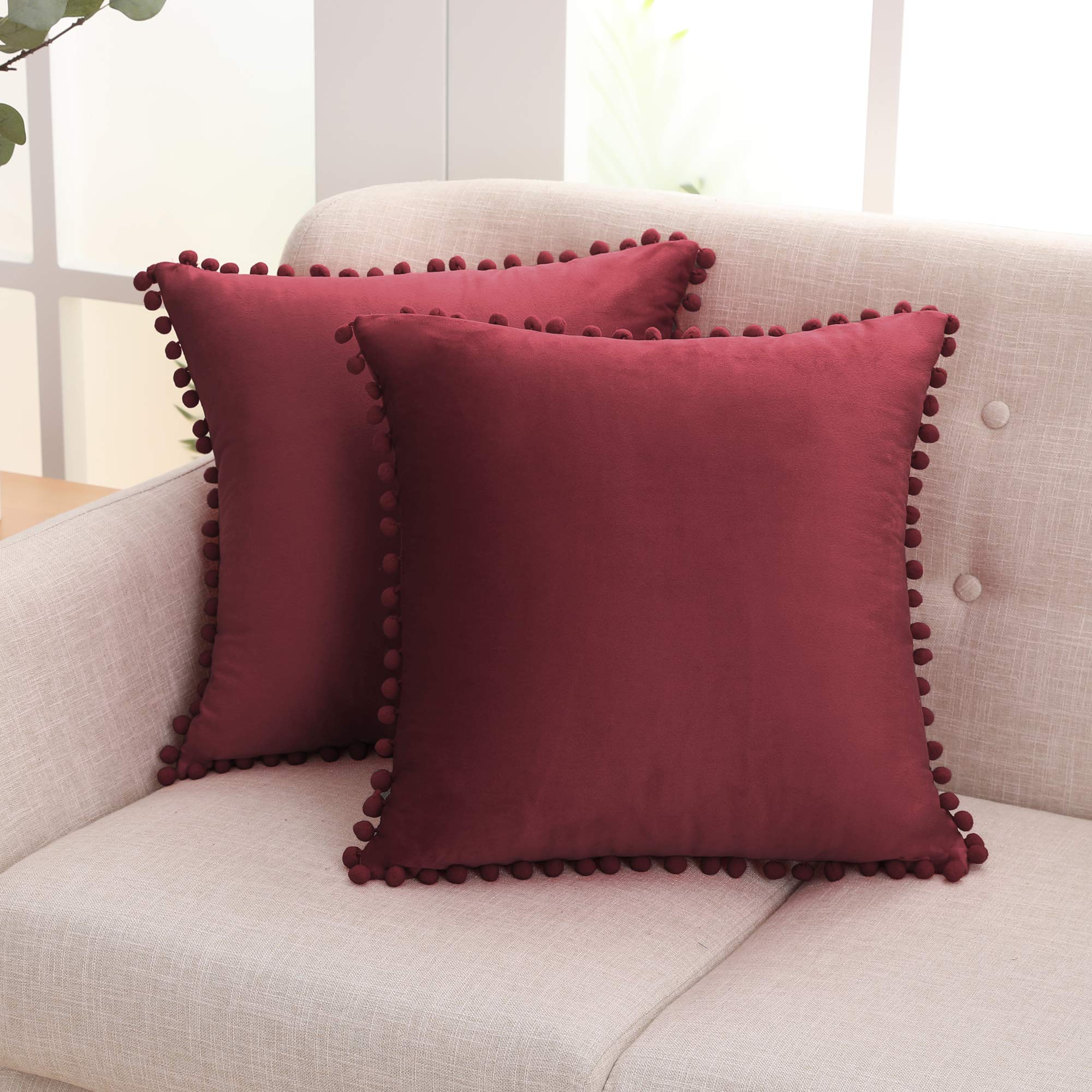 Deconovo Set of 2 Velvet Cushion Covers 50 x 50 cm Modern Design Red