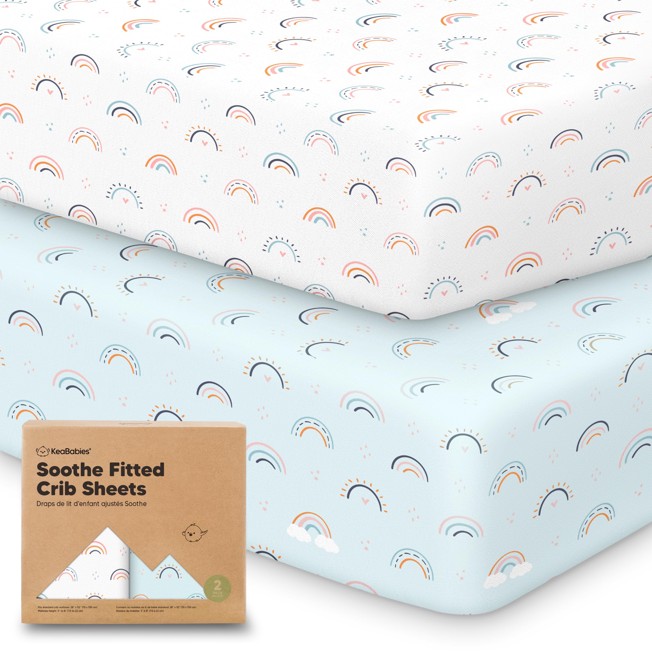 Photo 1 of KeaBabies 2-Pack Organic Crib Sheets for Boys, Girls - 52x28 Fitted Crib Mattress Sheet Neutral, Breathable Jersey Cotton Cover for Baby Bed, Toddler Mattress, Soft & Cute Prints (Jolly Rainbow)