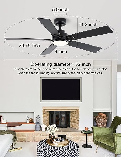 MODERN CEILING FANS WITH LIGHTS – 52 INCH BLACK OUTDOOR CEILING FAN WITH LIGHT AND REMOTE, REVERSIBLE DC MOTOR, 6-SPEED QUIET 3CCT LED DIMMABLE FOR BEDROOM, INDOOR AND OUTDOOR, PATIOS , ETL LISTED