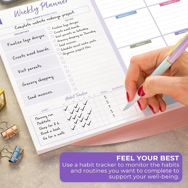 CLEVER FOX WEEKLY DESK PLANNER – DESKTOP WEEKLY TO DO LIST NOTEPAD & PLANNING PAD FOR BOOSTING PRODUCTIVITY, 50 TEAR OFF WEEKLY JOURNAL SHEETS, SIZE: 8.5″ X 11″ – LAVENDER