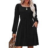 OFEEFAN Funeral Square Neck Dress for Women Black Elastic Waist Dresses for Women L