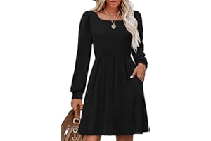 OFEEFAN Womens Knit Sweater Dress with Pockets Square Neck Long Sleeve Dresses
