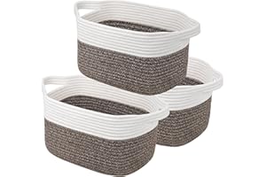 AivaToba Storage Baskets, 3 Pack Cotton Rope Baskets, 13.4” x 8” x 9” Woven Baskets for Organizing, Towel Baskets with Handles, Decorative Storage Basket for Clothes, Blankets, Toys, Books, Shelves