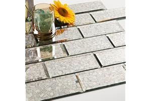 Diflart Peel and Stick Mirror Backsplash, Antique, 3x6 Inch, Beveled Mirror Subway Kitchen Bar Wall Tile (5 Sq.ft, 40 Pcs)