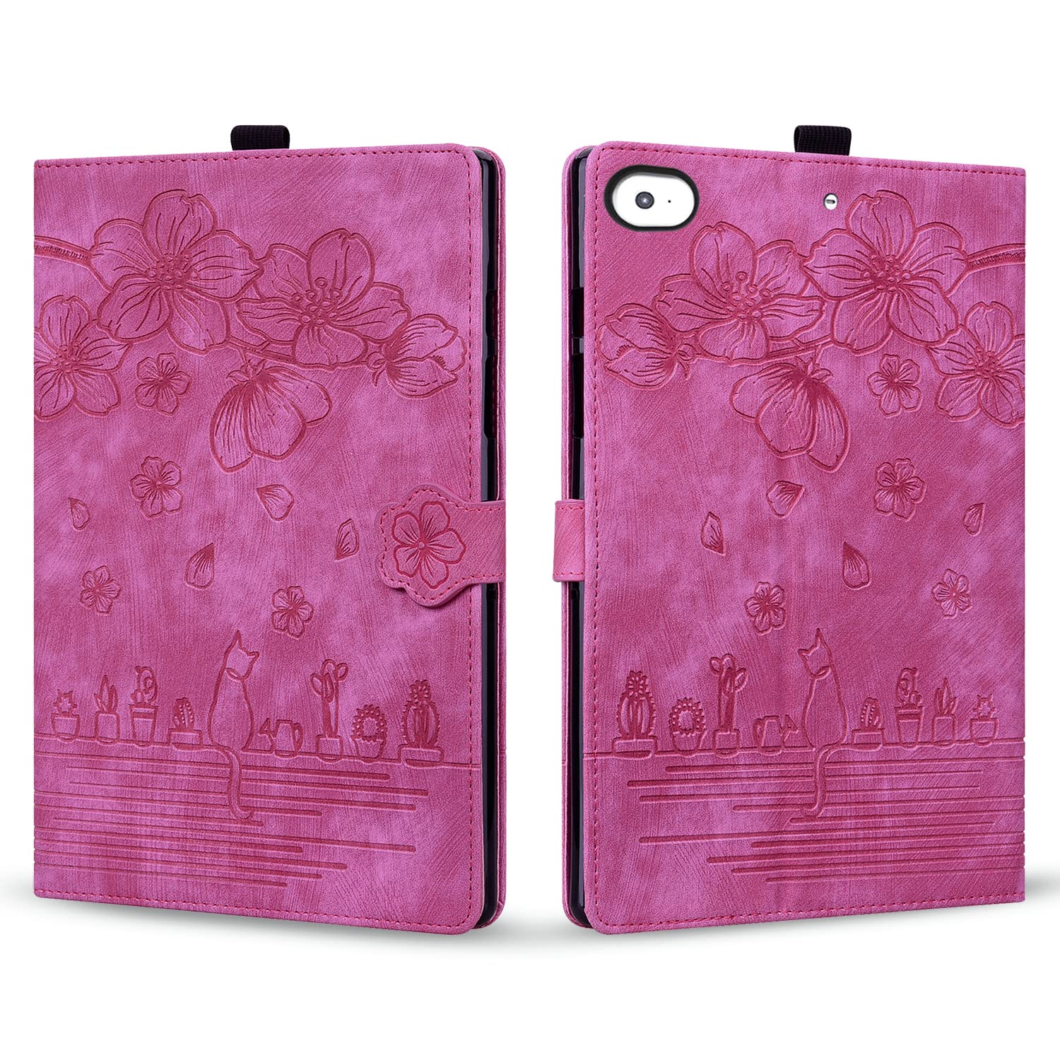 Rosbtib Case for iPad Mini 5/4/ 3/2/ 1 (7.9 Inch) PU Leather Flip Case Stand TPU Cover Protective Case with Card Slot for iPad Mini 5/ Mini 4/ Mini 3/ Mini 2/ Mini 1 - Rose Red Cat