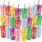 Uiifan 24 Pcs Science Party Cups Favors 24 oz Plastic Tumbler with Lid and Straw Reusable for Boys Kids Science Birthday Party Supplies Decorations