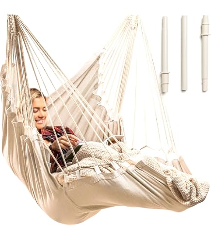 Silla Hamaca De Lona Colgante Para Interior Y Exterior - Asiento Grande 130x100 Cm, Soporta Hasta 500 Lbs | Ideal Para Dormitorio, Patio, Balcón, Apartamento