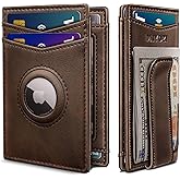 miyozi Airtag Wallet for Men- with Money Clip Gift Boxed, Magnetic Closure Slim Genuine Leather Front Pocket Wallet, 4.1"x 2.8", RFID Blocking