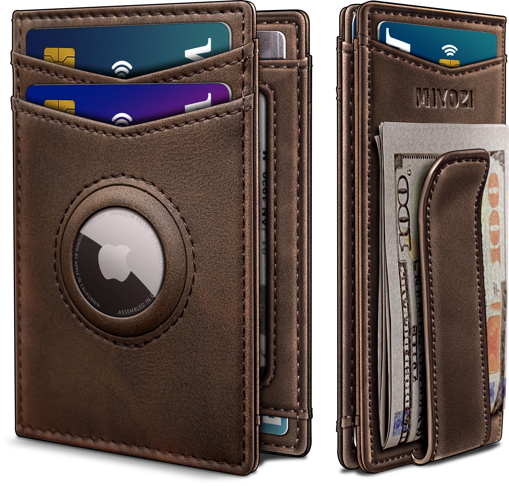 Photo 1 of miyozi Airtag Wallet for Men- with Money Clip Gift Boxed, Magnetic Closure Slim Genuine Leather Front Pocket Wallet, 4.1"x 2.8", RFID Blocking