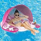 COOLCOOLDEE Pool Float with Canopy, Cup Holder - XL Pool Chair Lounge Float with Adjustable Sun Shade Cover, Drink Holder, Er