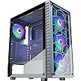 MOROVOL ATX PC Case 4 RGB Fans(Fix Color) Pre-Installed, USB 3.0 ATX Gaming PC Case, Tempered Glass Mid Tower Computer Case, Black,R7
