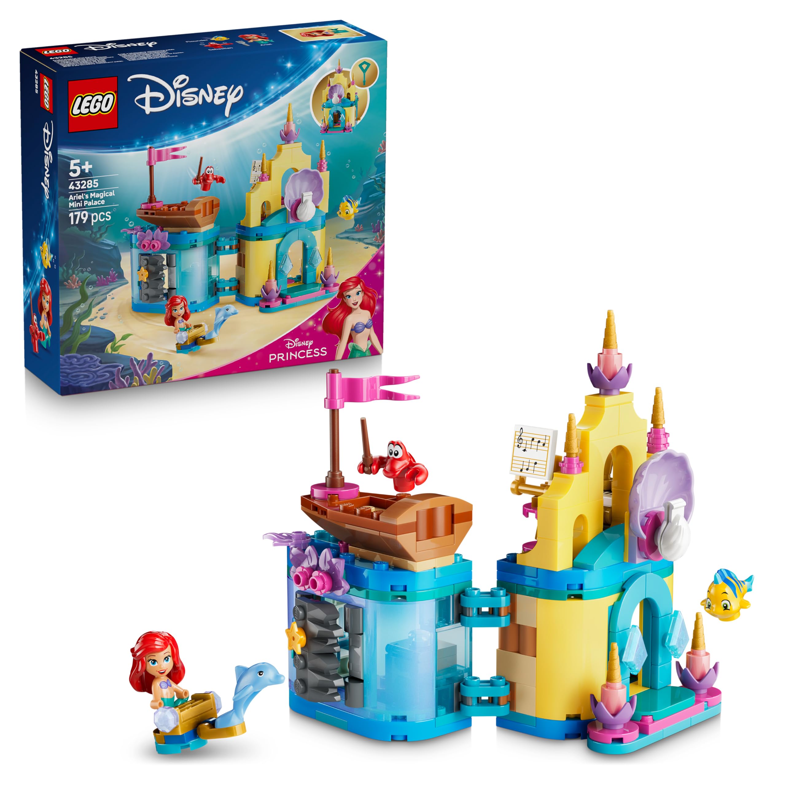 LEGO ǀ Disney Princess Arielles Magisches Mini-Schloss - Spielzeug Schloss aus Die kleine Meerjungfrau mit Einer Mikro Puppe, Tierfiguren Sebastian & Fabius - Geschenk für Mädchen ab 5 Jahren - 43285