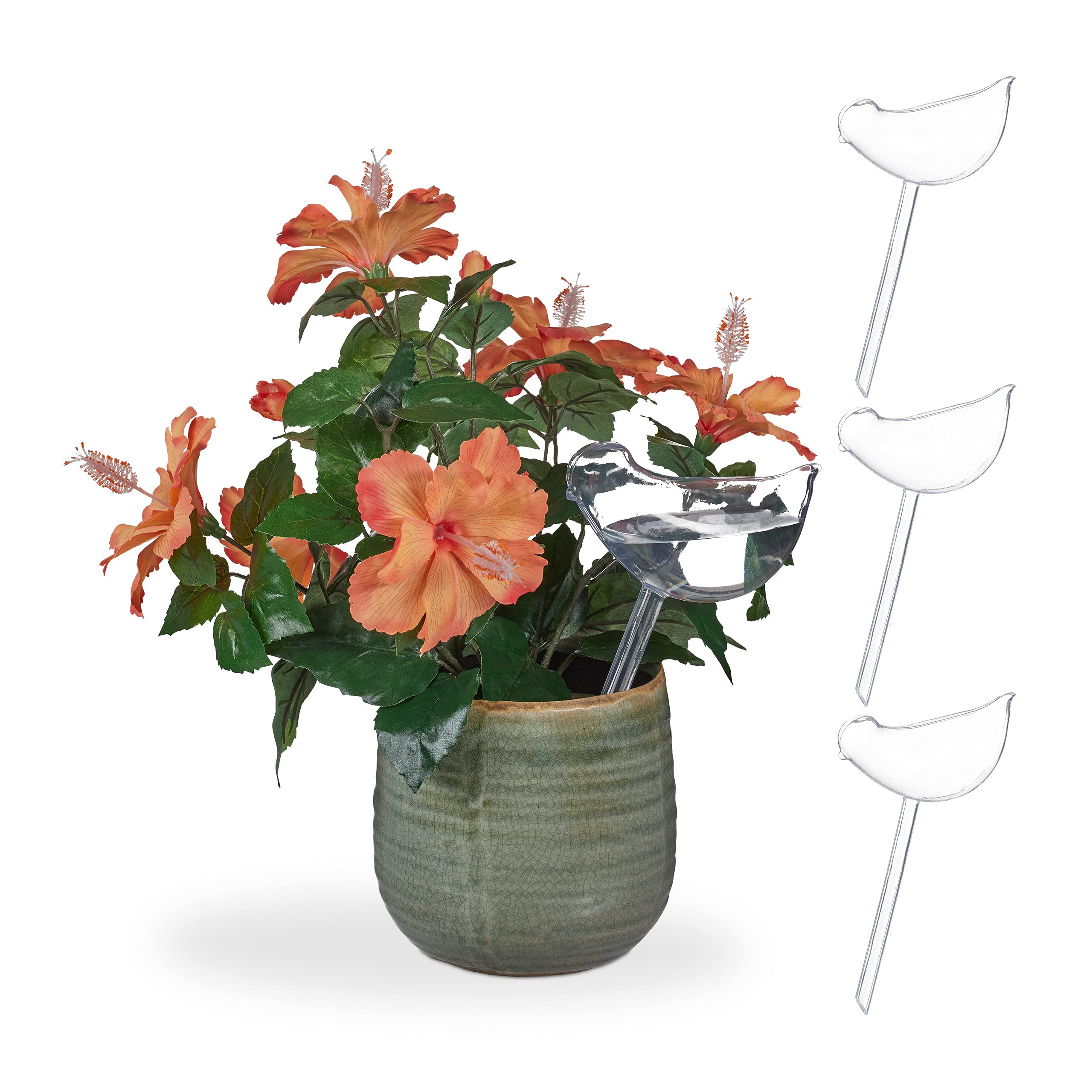 Relaxdays bird-shaped watering spikes, set of 4, plant waterer, self-watering system, 200 ml capacity, transparent
